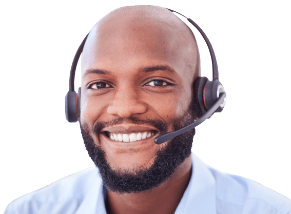business smiling to camera while on phone to a client