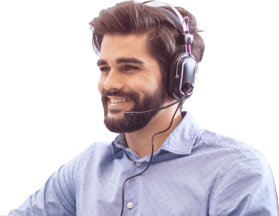 A switchboard operator speaking to a client