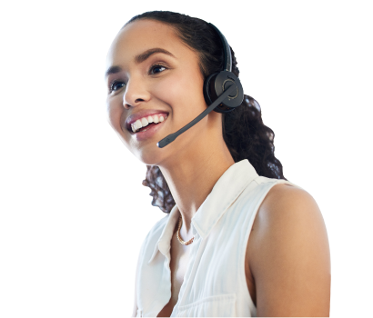 Woman smiling while wearing a headset