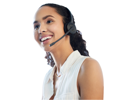 Woman smiling while wearing a headset